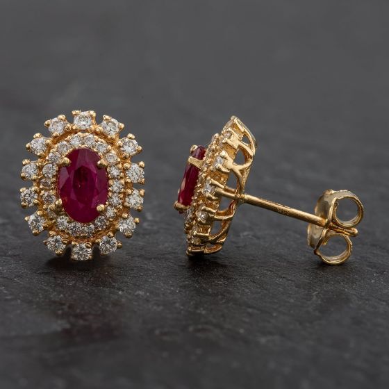 Second Hand 1.19ct Ruby & 0.66ct Diamond Stud Earrings 4317019