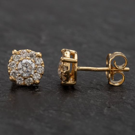 Second Hand 14ct Yellow Gold Diamond Cluster Stud Earrings 4317022