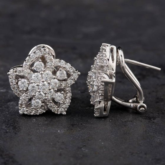 Second Hand 18ct White Gold 1.75ct Brilliant Cut Diamond 5 Point Star Openwork Stud Earrings 4317076