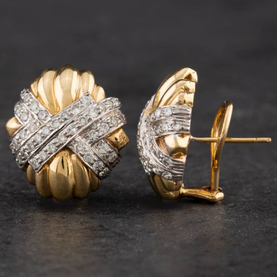 Second Hand 14ct Two Colour Gold 2.14ct Brilliant Cut Diamond Cross Over Design Stud Earrings 4317086