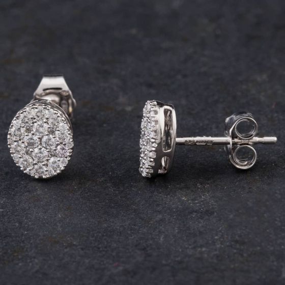 Second Hand 14ct White Gold 0.50ct Brilliant Cut Diamond Oval Pave Stud Earrings 4317099