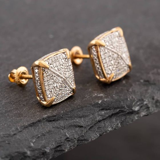Second Hand 9ct Two Colour Gold Single Cut Diamond Pave Cushion Stud Earrings 43171020