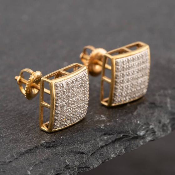 Second Hand 9ct Two Colour Gold Single Cut Diamond Pave Cushion Stud Earrings 43171026