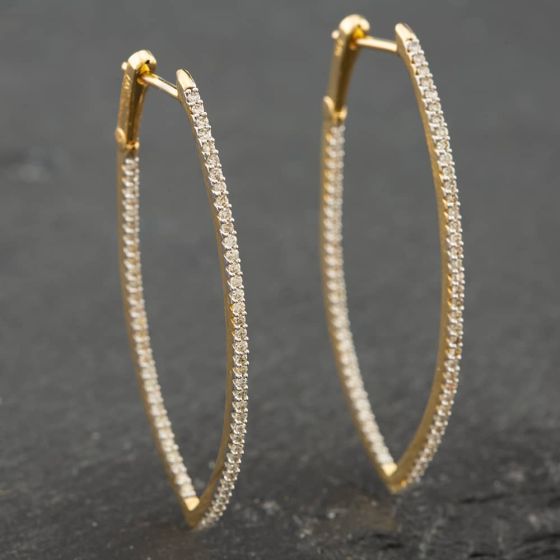 Second Hand 14ct Yellow Gold 0.50ct Single Cut Diamond Oval Pointed Hoop Earrings 43171043