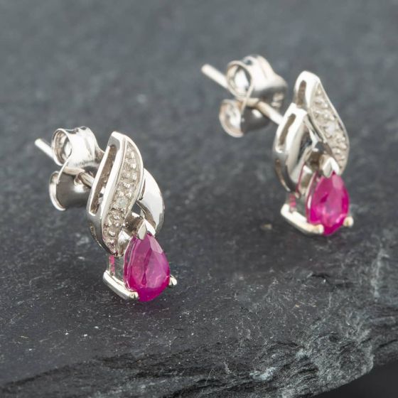Second Hand White Gold 0.42ct Pear Shaped Ruby & Diamond Stud Earrings 43171056