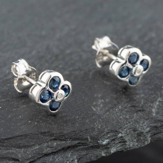 Second Hand White Gold 0.66ct Brilliant Cut Sapphire & Diamond Stud Earrings 43171064