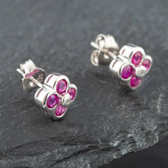 Second Hand White Gold 0.66ct Brilliant Cut Ruby & Diamond Stud Earrings 43171065