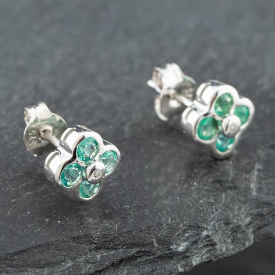Second Hand White Gold 0.45ct Brilliant Cut Emerald & Diamond Stud Earrings 43171066