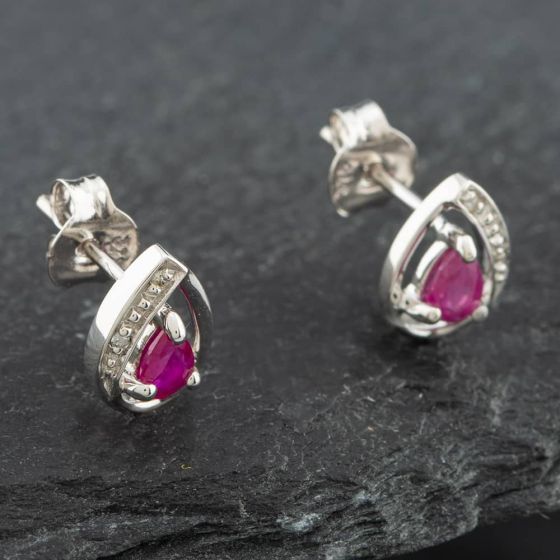 Second Hand White Gold 0.35ct Ruby & Diamond Pear Shaped Stud Earrings 43171080