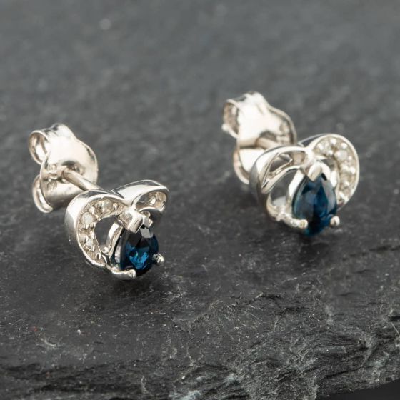 Second Hand White Gold 0.38ct Pear Cut Sapphire & Diamond Heart Stud Earrings 43171091