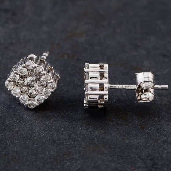 Second Hand 9ct White Gold 0.75ct Brilliant Cut Diamond Square Stud Earrings 4317109
