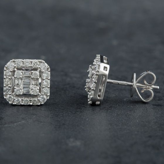Second Hand 14ct White Gold 0.80ct Diamond Square Stud Earrings 4317111