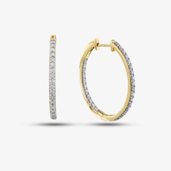 Second Hand 14ct Yellow Gold 32mm 1.50ct Brilliant Cut Diamond Hoop Earrings 43171150