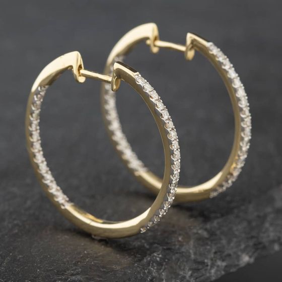 Second Hand 14ct Yellow Gold 27mm 0.85ct Brilliant Cut Diamond Hoop Earrings 43171161