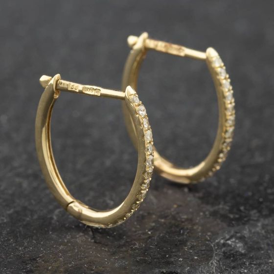 Second Hand 9ct Yellow Gold 11.5mm 0.15ct Brilliant Cut Diamond Oval Hoop Earrings 43171169