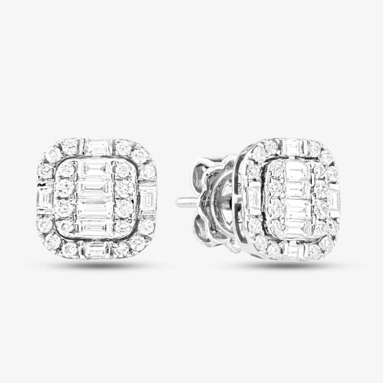 Second Hand 18ct White Gold Diamond Cushion Shape Stud Earrings 43171172