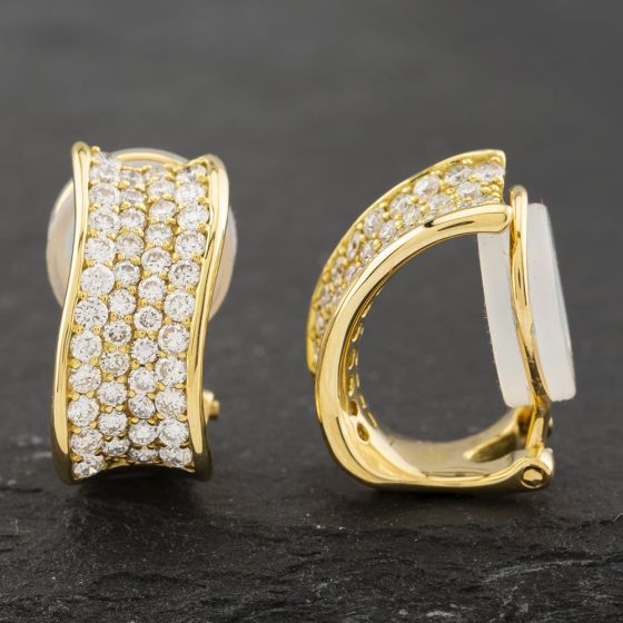 Second Hand 18ct Yellow Gold 9mm 1.00ct Brilliant Cut Diamond Four Row Clip On Half Hoop Earrings 43171185