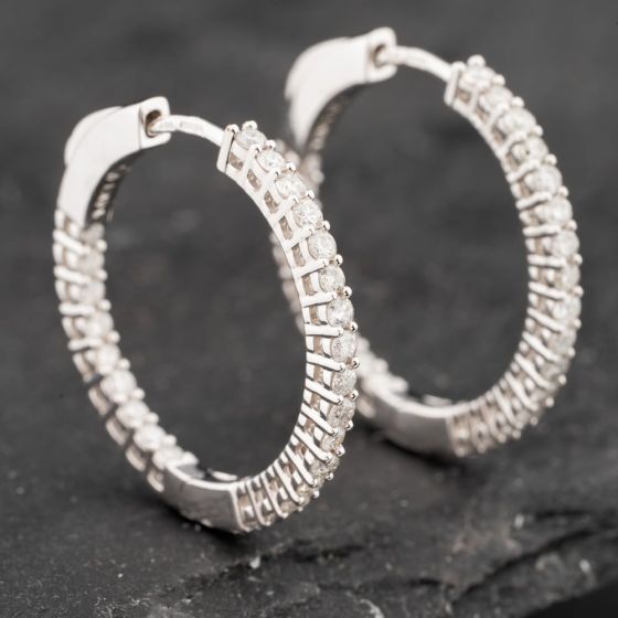 Second Hand 14ct White Gold 1.00ct Brilliant Cut Diamond Channel Set Hoop Earrings 43171196