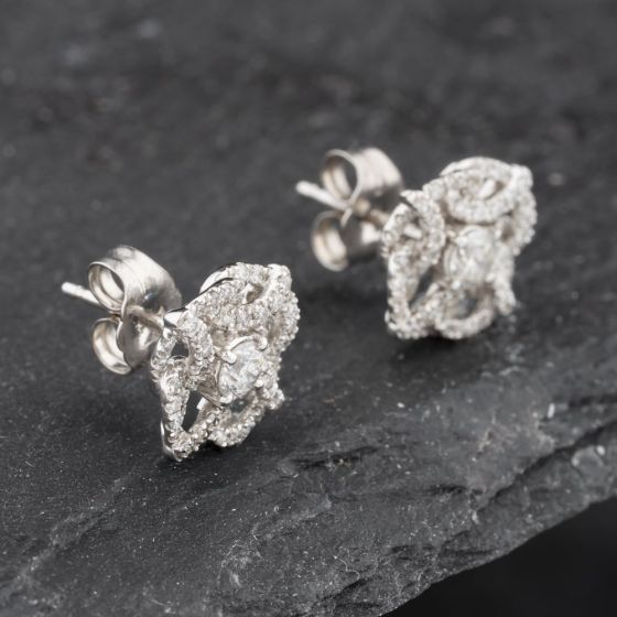 Second Hand 14ct White Gold 0.50ct Brilliant Cut Diamond Ornate Cluster Stud Earrings 43171218