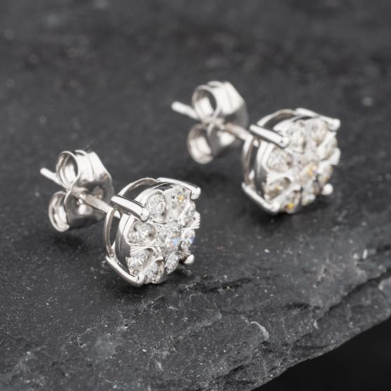 Second Hand 9ct White Gold 0.50ct Brilliant Cut Diamond Cluster Stud Earrings 43171219