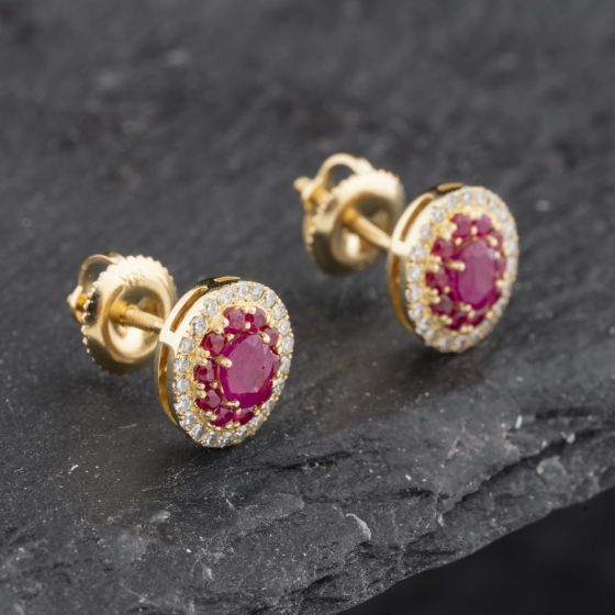 Second Hand 14ct Yellow Gold Ruby & 0.25ct Diamond Oval 9mm Stud Earrings 43171230