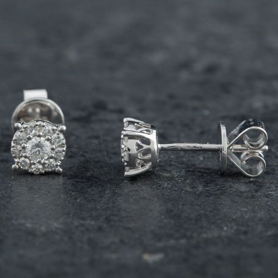 Second Hand 14ct White Gold 0.32ct Brilliant Cut Diamond Round Cluster Stud Earrings 4317127