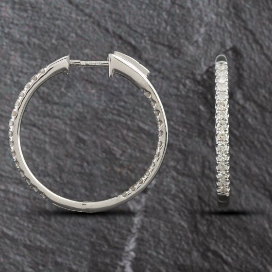 Second Hand 14ct White Gold 0.57ct Brilliant Cut Diamond Hoop Earrings 4317128
