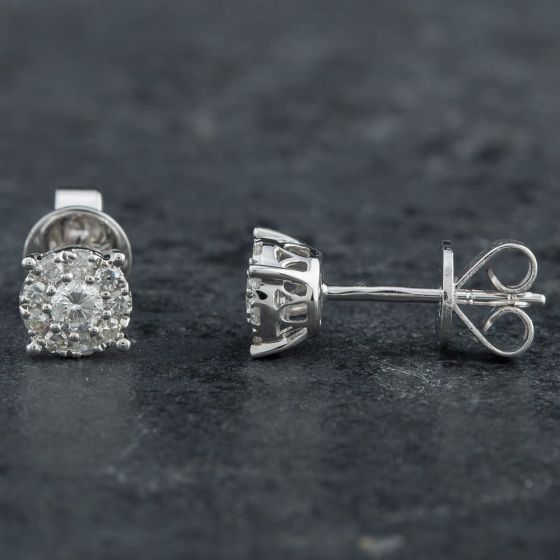 Second Hand 14ct White Gold 0.32ct Brilliant Cut Diamond Round Cluster Stud Earrings 4317131