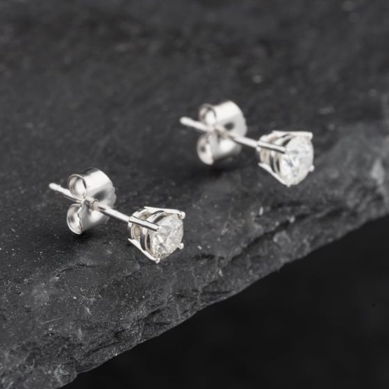 Second Hand 18ct White Gold 0.50ct Brilliant Cut Diamond Single Stone Stud Earrings 43171349