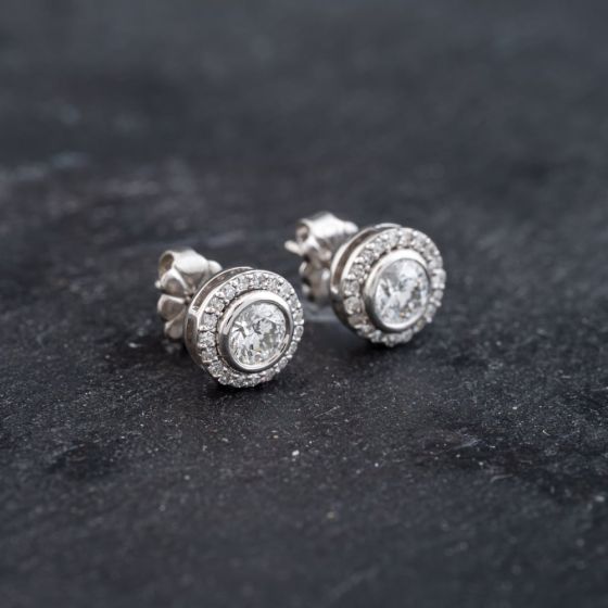 Second Hand 14ct White Gold 4mm 0.65ct Brilliant Cut Diamond Cluster Stud Earrings 43171350