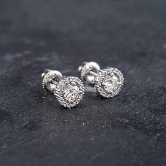 Second Hand White Gold 5mm 0.65ct Brilliant Cut Diamond Halo Cluster Stud Earrings 43171351
