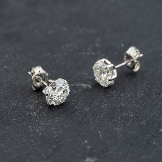 Second Hand Platinum 2.15ct Brilliant Cut Diamond Claw Set Stud Earrings 43171360