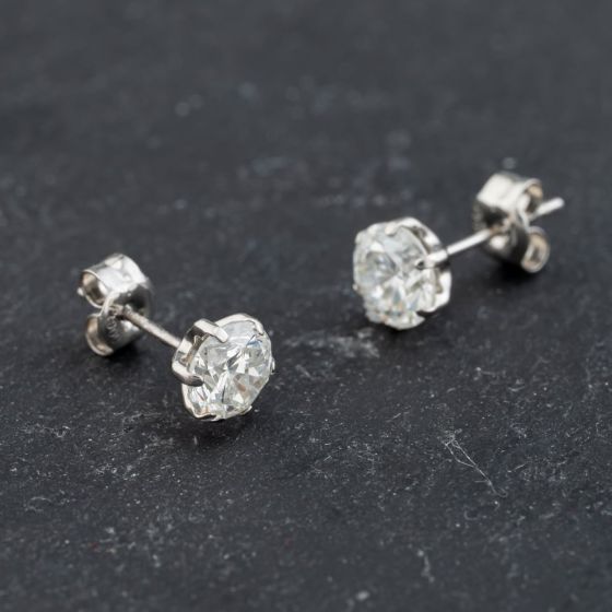 Second Hand Platinum 1.63ct Brilliant Cut Diamond Claw Set Stud Earrings 43171361