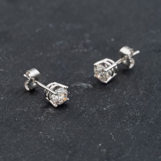 Second Hand 14ct White Gold 0.80ct Brilliant Cut Diamond 4 Claw Stud Earrings 43171363