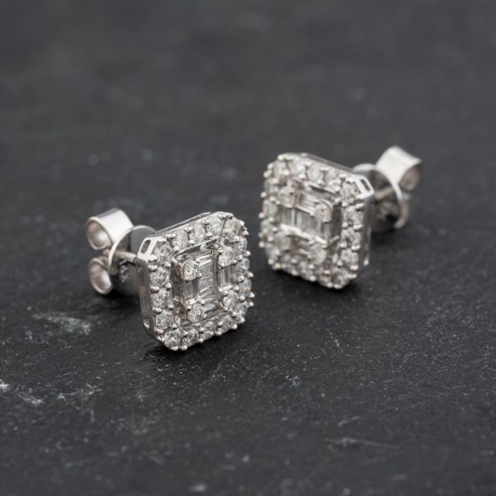 Second Hand 14ct White Gold 0.80ct Diamond Multi-Cut Stud Earrings 43171367