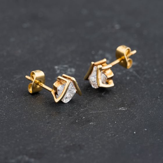 Second Hand Yellow Gold 7mm Cubic Zirconia Set Stud Earrings 43171374