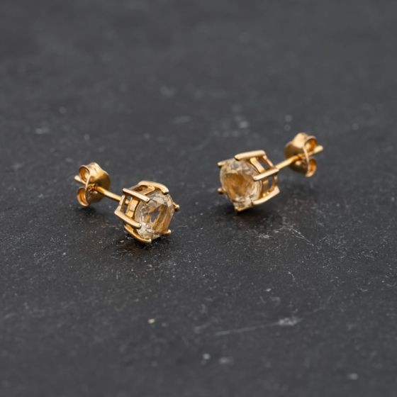 Second Hand Yellow Gold 6mm Cubic Zirconia Set Stud Earrings 43171375