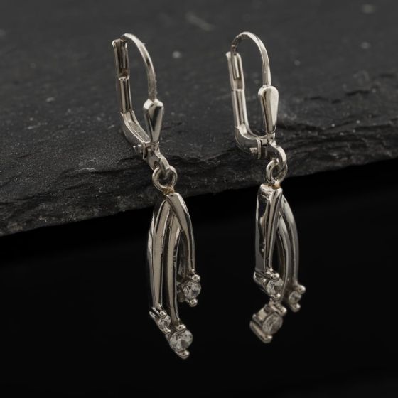 Second Hand 9ct White Gold Cubic Zirconia Three Stone 33.5mm Dropper Earrings 43171384