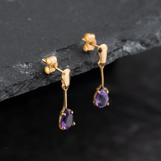 Second Hand Yellow Gold 18mm Amethyst Dropper Earrings 43171388