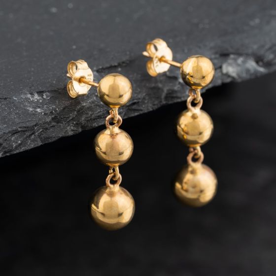 Second Hand Yellow Gold 52mm Triple Ball Dropper Earrings 43171429