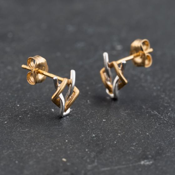 Second Hand Two Colour Gold 8.5mm Stud Earrings 43171437