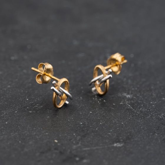 Second Hand Two Colour Gold 8.5mm Stud Earrings 43171438