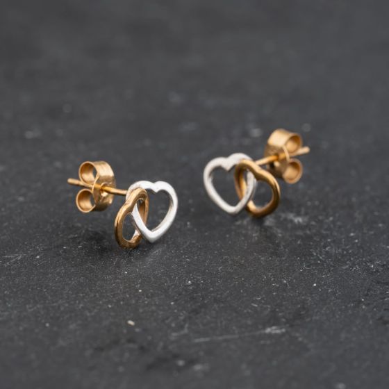 Second Hand Two Colour Gold 6.5mm Double Heart Stud Earrings 43171440