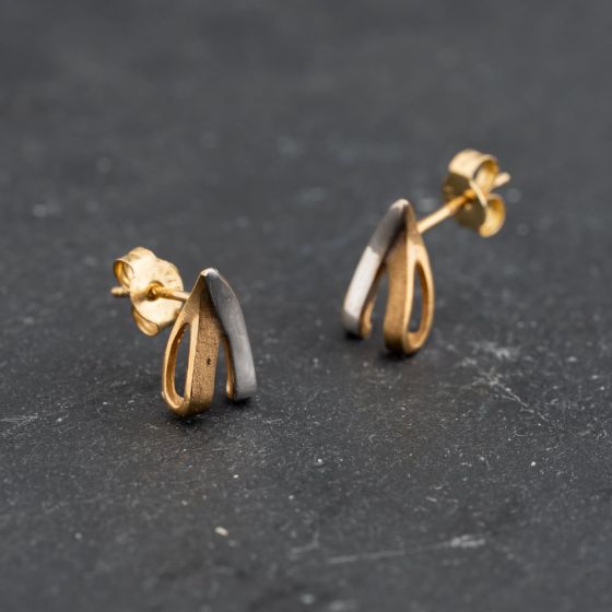 Second Hand Two Colour Gold 10mm Wishbone Stud Earrings 43171441