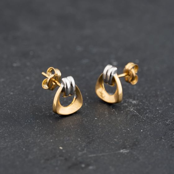 Second Hand Two Colour Gold 9mm Stud Earrings 43171445