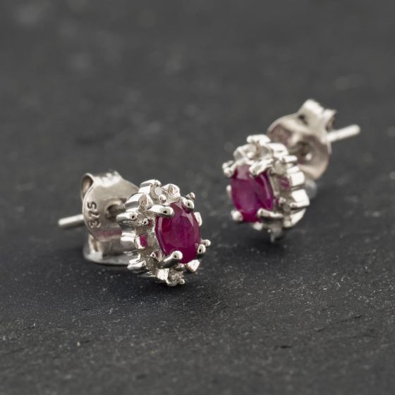 Second Hand 9ct White Gold 0.20ct Ruby & 0.06ct Diamond Oval 6.6mm Stud Earrings 43171463