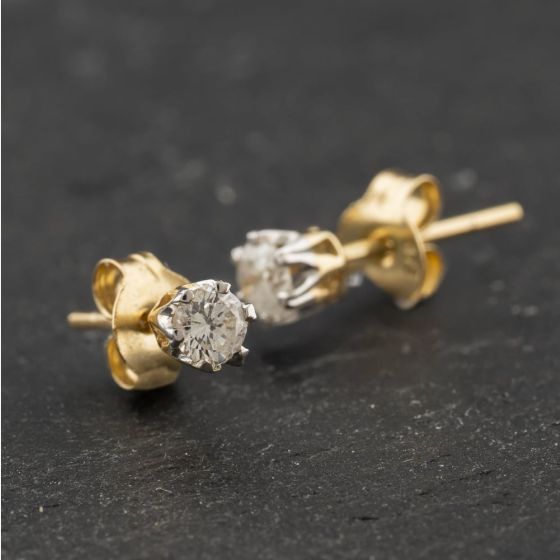 Second Hand 9ct Yellow Gold 0.08ct Brilliant Cut Diamond Stud Earrings 43171470