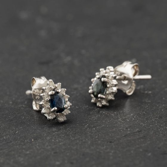Second Hand 9ct White Gold 0.76ct Sapphire & 0.19ct Diamond Pear Shaped 6.8mm Stud Earrings 43171472