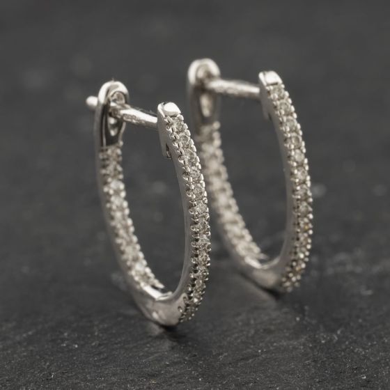 Second Hand 14ct White Gold 0.25ct Brilliant Cut Diamond Hinged 15.3mm Hoop Earrings 43171476