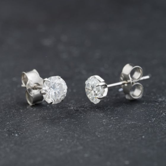 Second Hand Platinum 1.20ct Brilliant Cut Diamond Stud Earrings 43171491